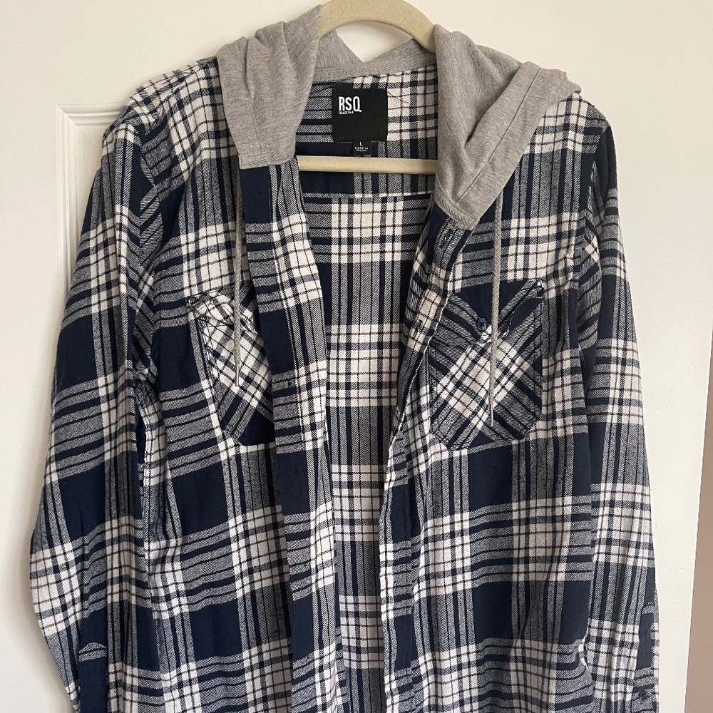 2 Men’s RSQ Plaid hooded shirts
